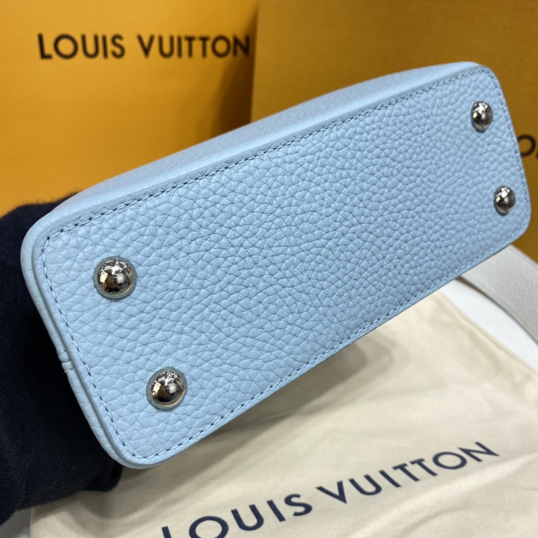 Louis Vuitton CAPUCINES MINI Taurillon Leather Bag M57519 Blue Olympus/White